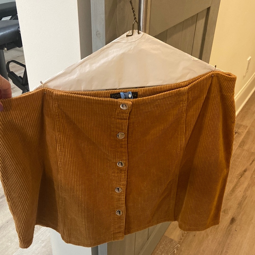Forever 21 Plus Size 3x Gold Corduroy Skirt with Silver Buttons
